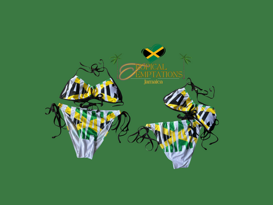Jamaica White 2 pcs Swimwear with Flag Color Print