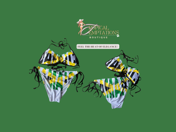 Jamaica White 2 pcs Swimwear with Flag Color Print