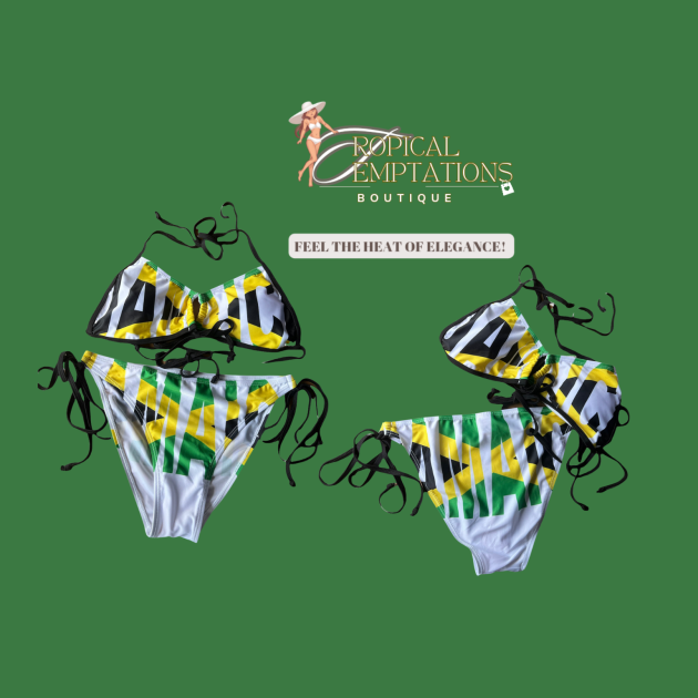Jamaica White 2 pcs Swimwear with Flag Color Print